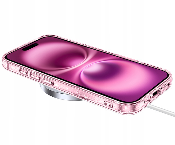Tok iPhone 16 Pro-hoz, ERBORD Glitter MagSafe, rózsaszín + képernyőüveg