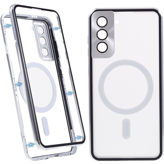 Magnetic Dual Glass MagSafe tok Samsung Galaxy S21+ Plus, ezüst