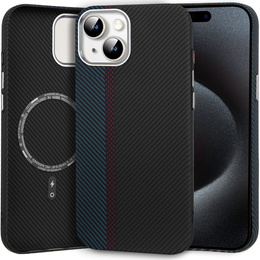 Tok iPhone 15, Carbon Fiber MagSafe, fekete / kék
