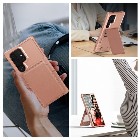 Tok Samsung Galaxy S25 Ultra, Card Holder Kickstand, rózsaszín