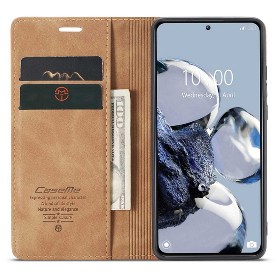 CASEME tok Xiaomi 12T / 12T Pro, Leather Wallet Case, barna