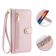 Pattintható tok a iPhone 14, Wallet Zipper Pocket, rózsaszín