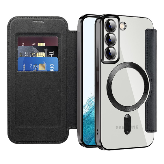 Pattintható tok a Samsung Galaxy S22 5G, RFID Wallet MagSafe CamShield, fekete