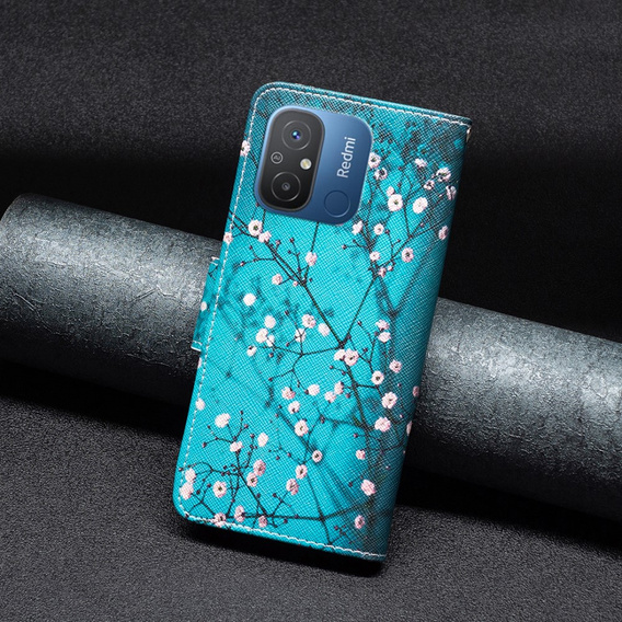 Pattintható tok a Xiaomi Redmi 12C, Wallet, sakura, kék