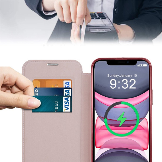 Pattintható tok a iPhone 11, RFID Wallet MagSafe CamShield, rózsaszín rose gold