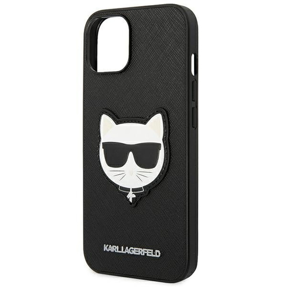 Karl Lagerfeld Telefontok a iPhone 14 Plus, Saffiano Choupette Head Patch, fekete