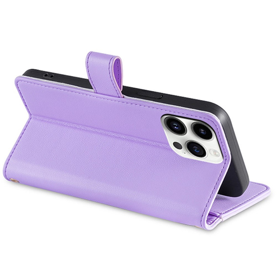 Pattintható tok a iPhone 15 Pro Max, Wallet Zipper Pocket, lila