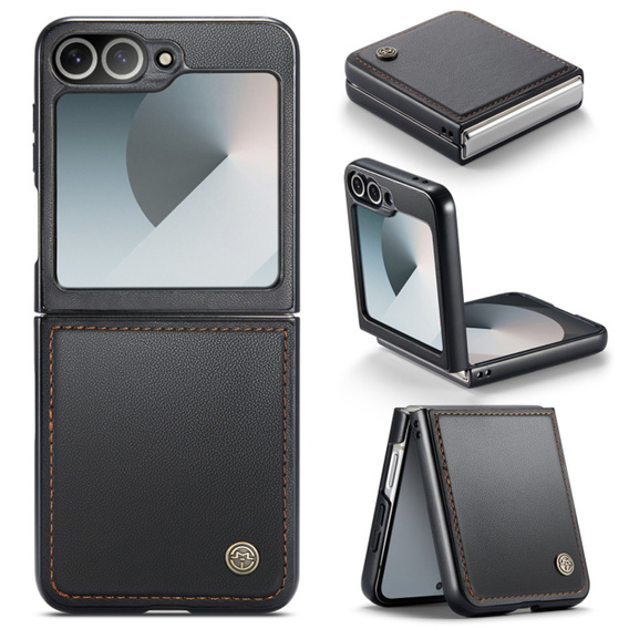 Tojás Samsung Galaxy Z Flip7 FE / Z Flip6, CASEME Litchi Leather, fekete
