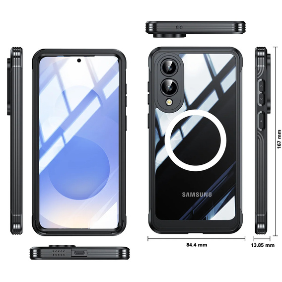 Tok Samsung Galaxy S25 Edge-hoz, Shockproof, üveggel, MagSafe-hoz, fekete