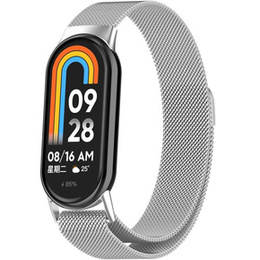 Milánói karkötő szíj tokkal a Xiaomi Smart Band 10 / 9 / 8, ezüst színű