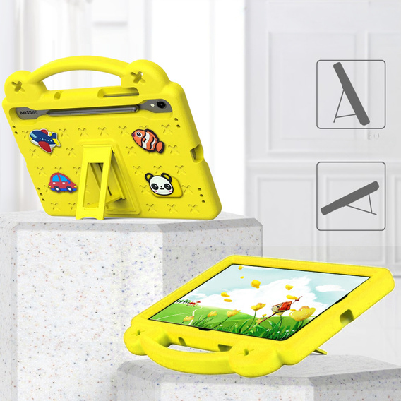 Gyermek tok Samsung Galaxy Tab S10 Lite / S10 FE / S9 FE, Cute Patterns, állvánnyal, sárga