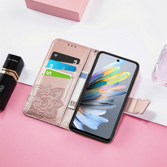 Pattintható tok a Motorola Moto G15 / Motorola Moto G15 Power, Butterfly, rózsaszín rose gold