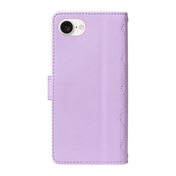 Flap tok iPhone 16E, Rhombus Crossbody Leather, lila