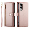 Pattintható tok a Samsung Galaxy S25 Edge, Wallet Zipper Pocket, rózsaszín