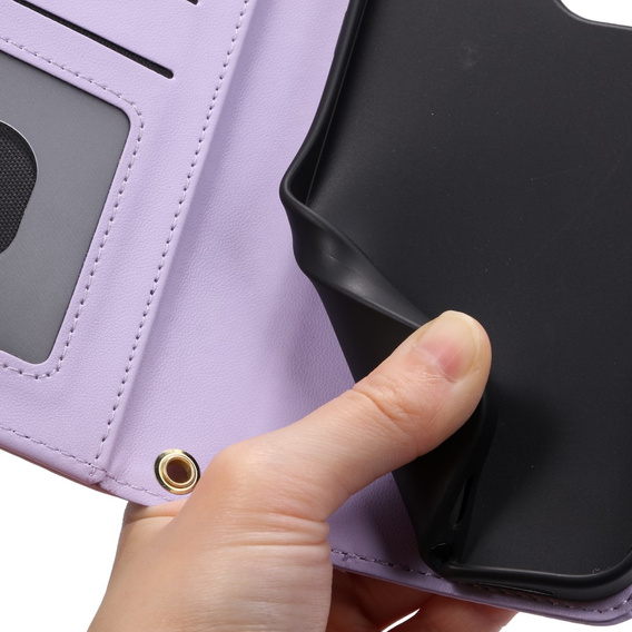 Flap tok iPhone 16, Rhombus Crossbody Leather, lila