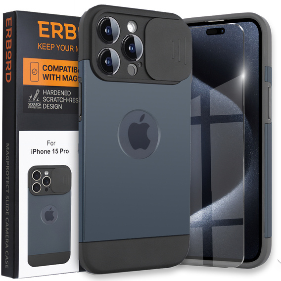 Telefontok a iPhone 15 Pro Max, ERBORD MagProtect Slide Camera, titánium kék