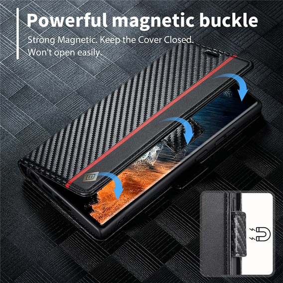LC.IMEEKE Karbon flip tok Samsung Galaxy S26 Ultra készülékhez, fekete