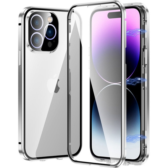 Tok iPhone 15 Pro, Magnetic Dual Glass, ezüst