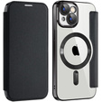 Pattintható tok a iPhone 15, RFID Wallet MagSafe CamShield, fekete