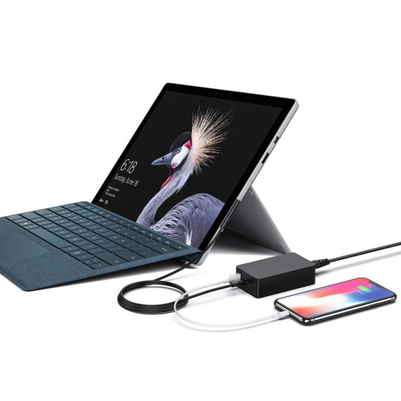 44W 15V 2.58A hálózati adapter töltő USB töltőporttal a Microsoft Surface Pro 6/5/4/3-hoz - EU csatlakozóval