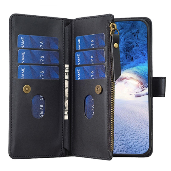 Pattintható tok a Samsung Galaxy A25 5G, Wallet Zipper Pocket, fekete