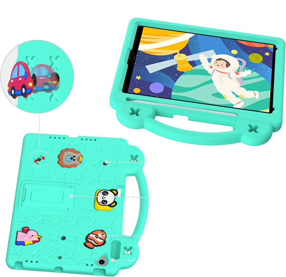 Gyermek tok iPad 10.2" 2021/2020/2019 (9/8/7 gen.) / Air 10.5" 2019 (3 gen.), Cute Patterns, állvánnyal, zöld