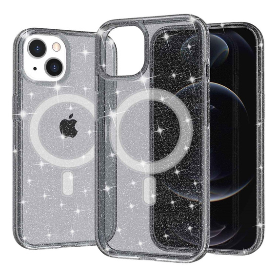 Tok iPhone 14 Plus, Glittery, MagSafe-hoz, fekete