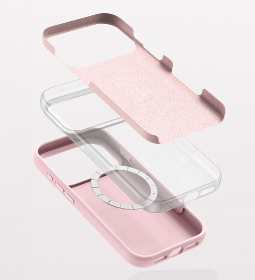 Szilikon tok iPhone 17 Pro Max készülékhez, MagSafe, ütésálló, rózsaszínű