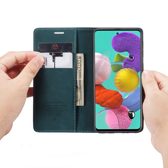 CASEME tok Samsung Galaxy A51, Leather Wallet Case, zöld