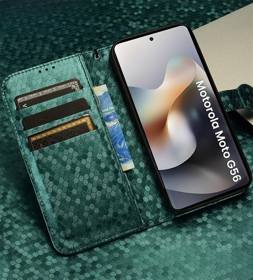 Flap tok Motorola Moto G56 5G, Wallet Rhombus, zöld