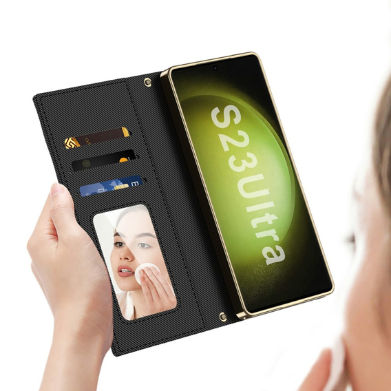 Flip tok Samsung Galaxy S23 Ultra készülékhez, GKK Mirror Wallet, fekete