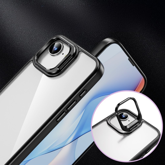 Tok Iphone 16E, Kickstand keret, átlátszó / fekete