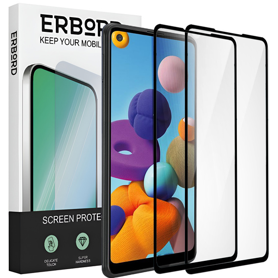 2x edzett üveg a Samsung Galaxy A21/A21S, ERBORD 3D teljes képernyő
