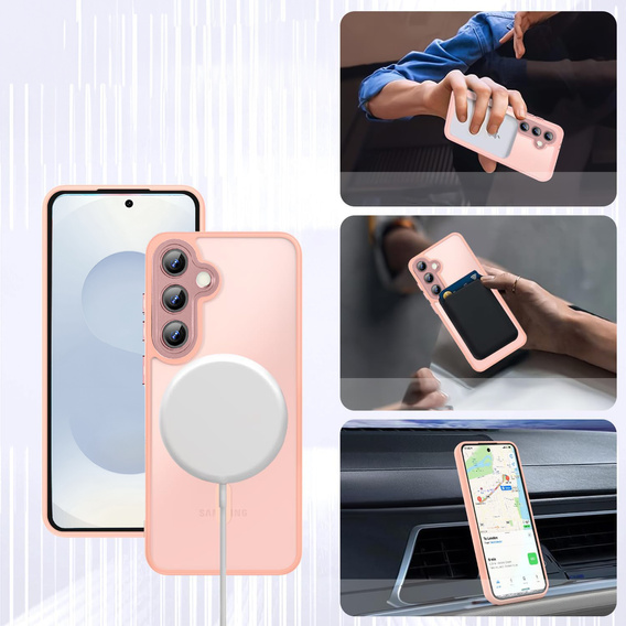 Tok Samsung Galaxy S25-hoz, MagSafe, ERBORD Matt Case, rózsaszín + képernyőüveg