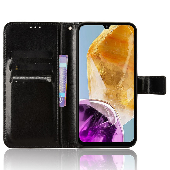 Pattintható tok a Samsung Galaxy M15 5G, Crazy Horse Wallet, fekete