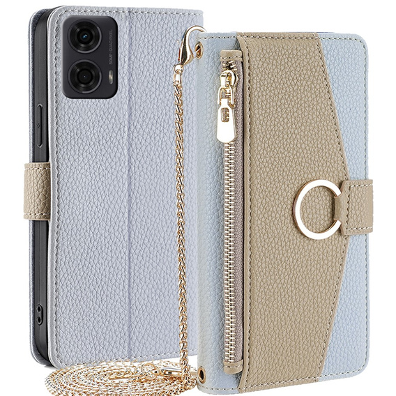 Flip tok Motorola Moto G24 / G24 Power / G04, Wallet Zipper Pocket, tükörrel, kék