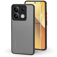 Szilikon tok Xiaomi Redmi Note 13 5G, kamera védelemmel, átlátszó / fekete + edzett üveg 9H