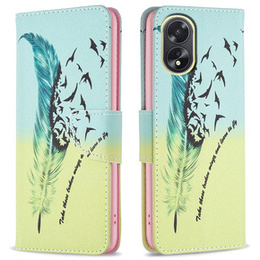 Pattintható tok a Oppo A38 4G / Oppo A18 4G, Wallet, Feather kék / sárga