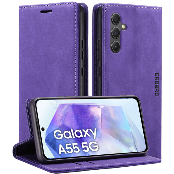 Telefontok a Samsung Galaxy A55, ERBORD Vintage, lila + üveg a képernyőhöz