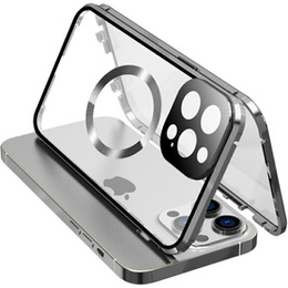 Magnetic Dual Glass MagSafe tok iPhone 15 Pro, ezüst