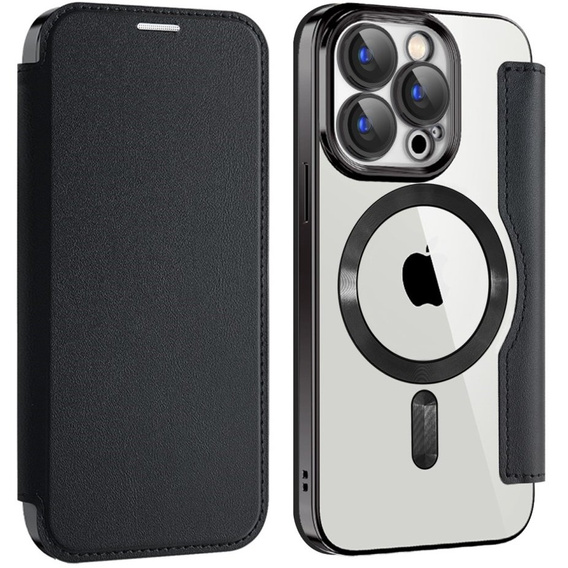 Pattintható tok a iPhone 15 Pro Max, RFID Wallet MagSafe CamShield, fekete