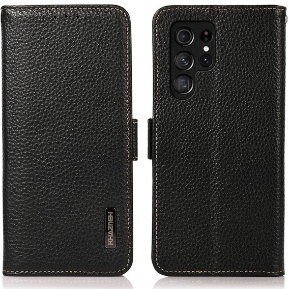 KHAZNEH RFID tok Samsung Galaxy S24 Ultra, Litchi textúra, fekete