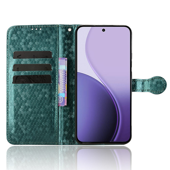 Pántos tok Oppo Reno 14, pénztárca Rhombus, zöld