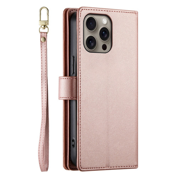 Pattintható tok a iPhone 16 Pro Max, Wallet Zipper Pocket, rózsaszín