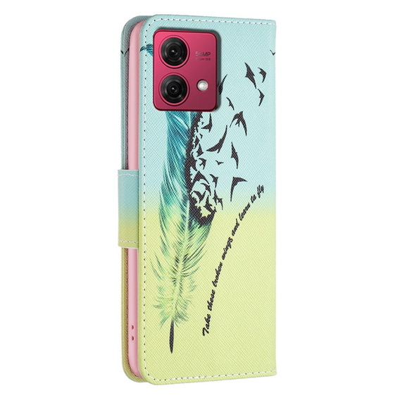 Pattintható tok a Motorola Moto G84 5G, Wallet, feather, kék