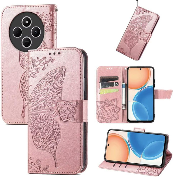 Pattintható tok a Xiaomi Redmi 14C / Xiaomi Poco C75, Butterfly, rózsaszín rose gold