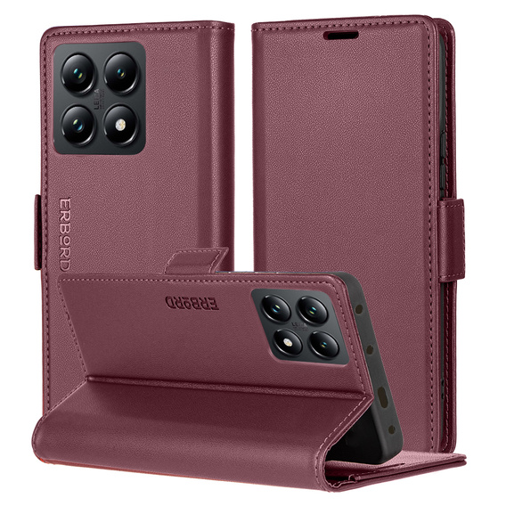 Tok Xiaomi 14T Pro, ERBORD Glossy Litchi, pénztárca patenttal, piros