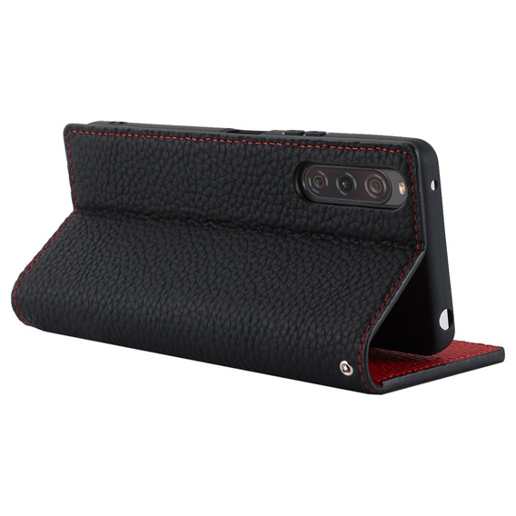 Pattintható tok a Sony Xperia 10 V, Litchi Skin Grain, fekete