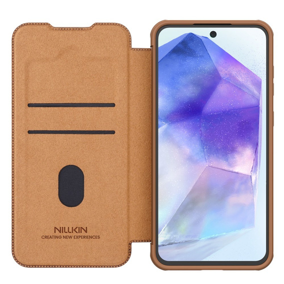 NILLKIN flip tok Samsung Galaxy A56, CamShield Qin Pro, bőr, barna