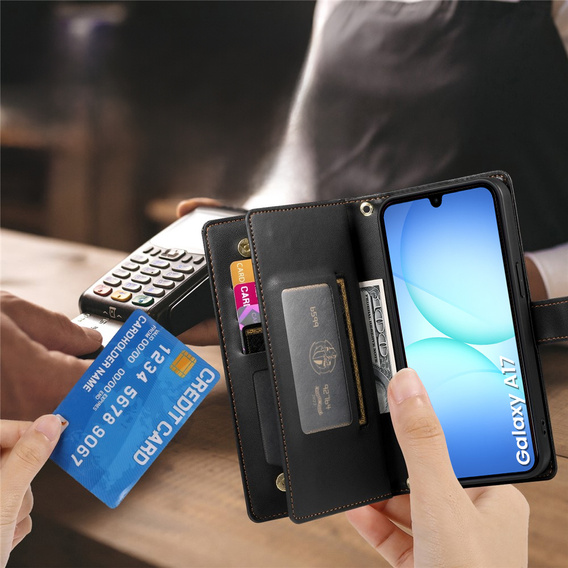 Wallet Zipper Pocket flip tok Samsung Galaxy A17 5G, Wallet Zipper Pocket, fekete